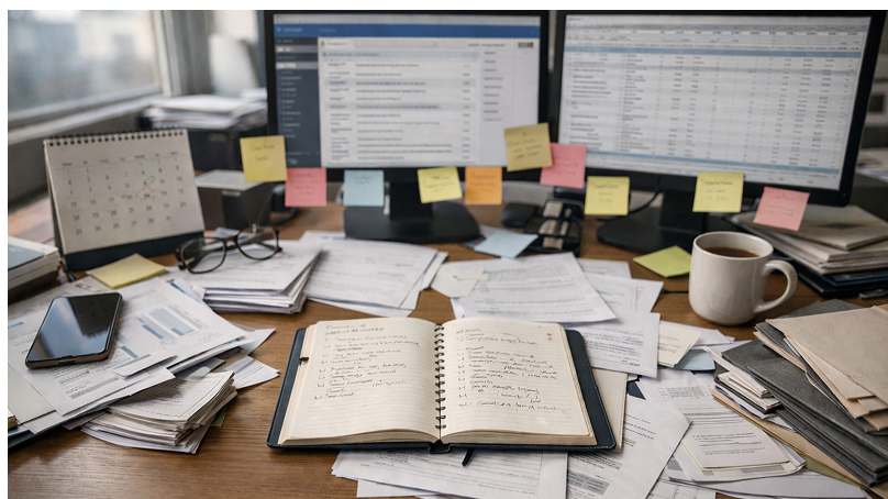 Biurko z dokumentami